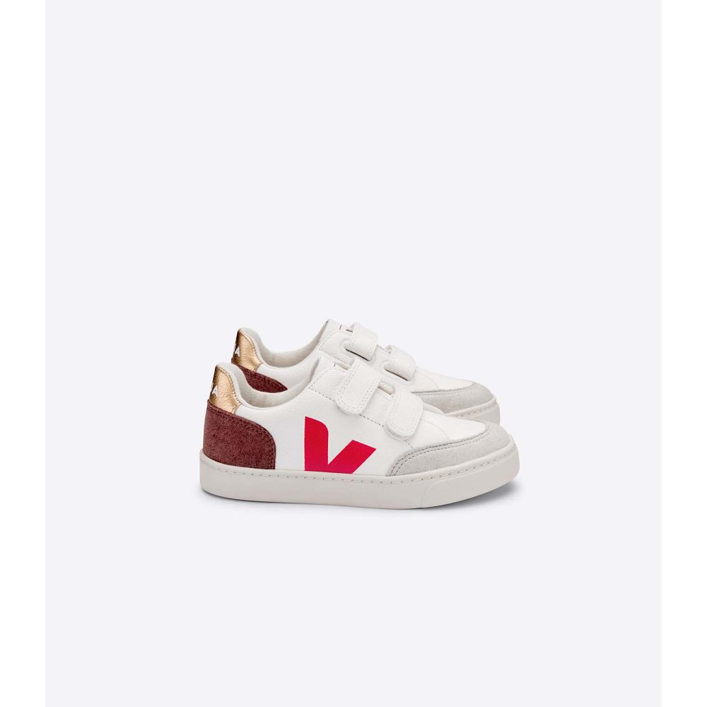 Kids\' Veja V-12 CHROMEFREE Sneakers White/Red | ZA 885SGL